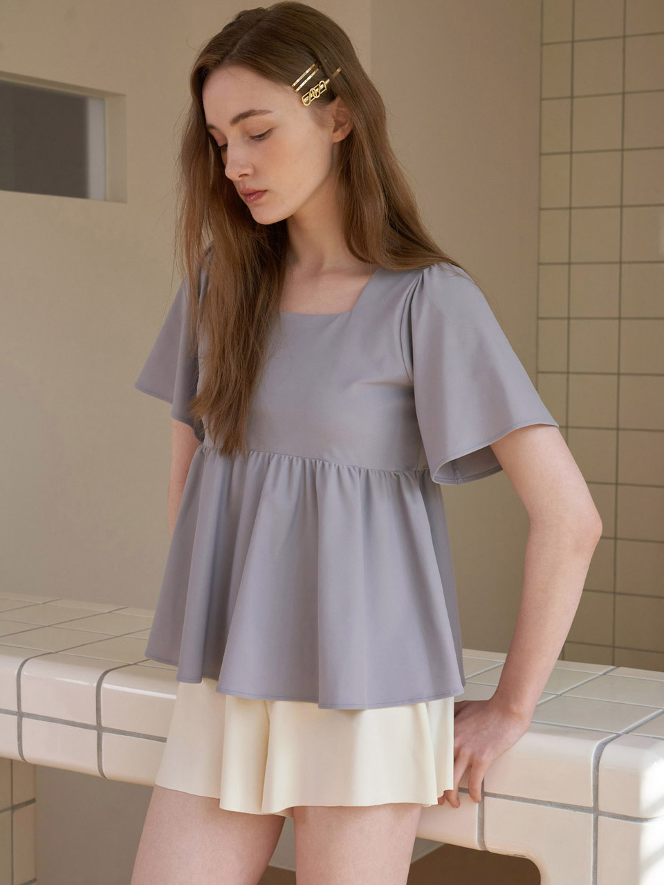 サンディ 上下セット パープル アイボリー