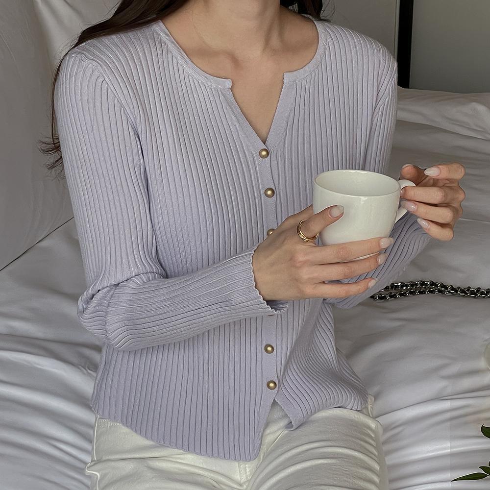 ゴールドボタンリブニットカーディガン