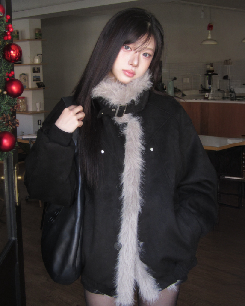 ハイネック 中綿 ムートン コート