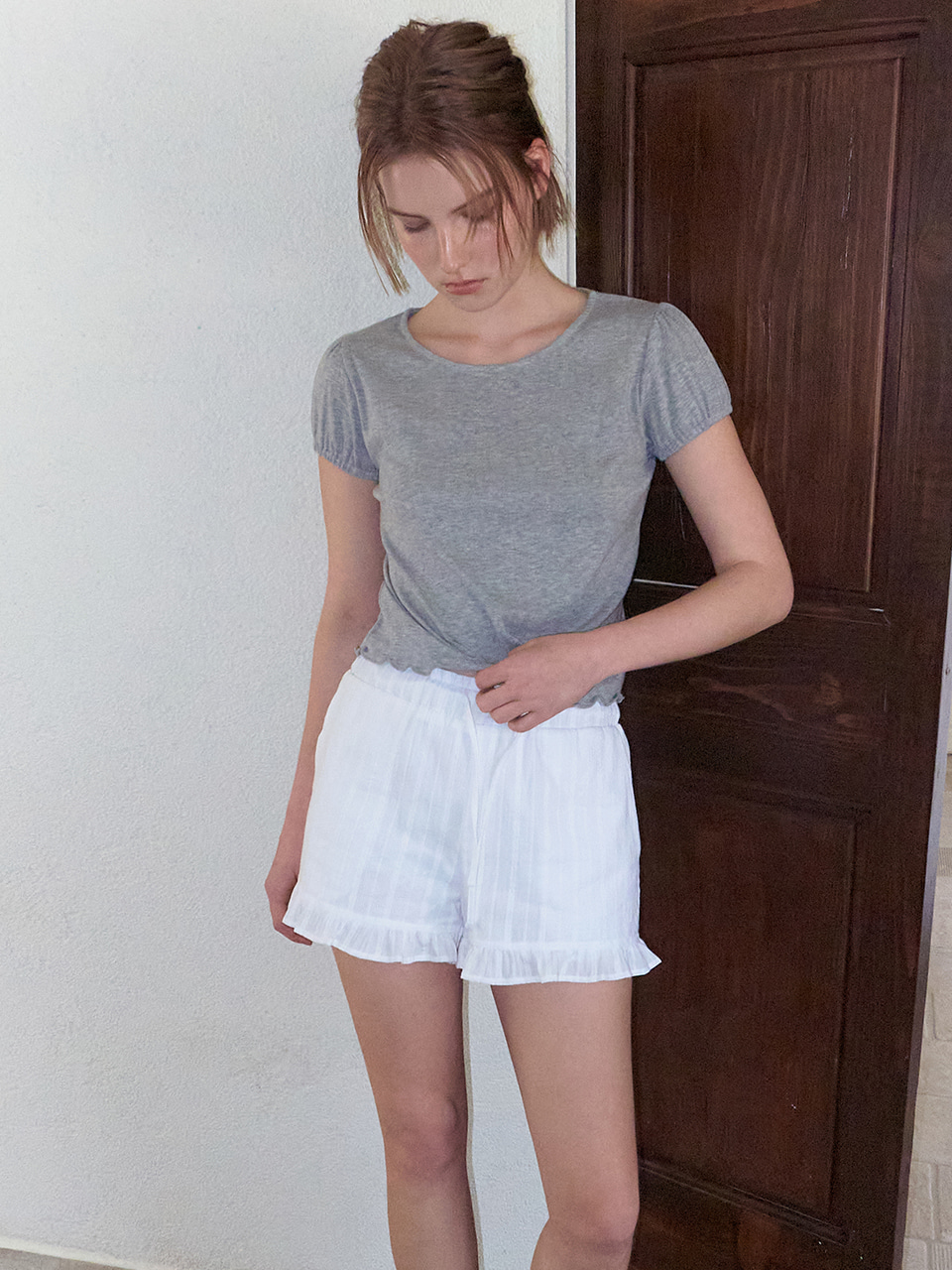 Eyelet Wave T-Shirt, Melange Grey