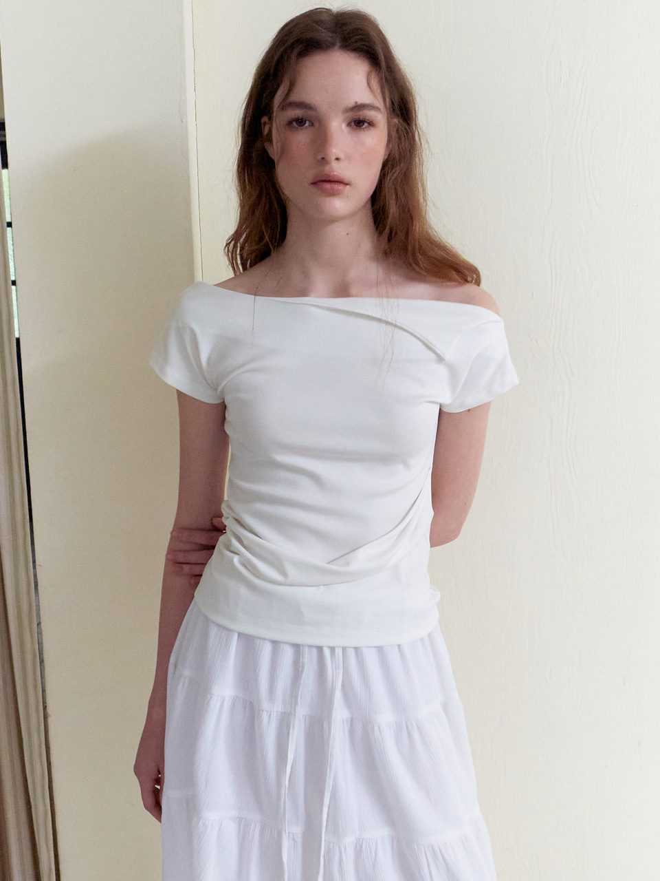 Off Shirring T-Shirt, White