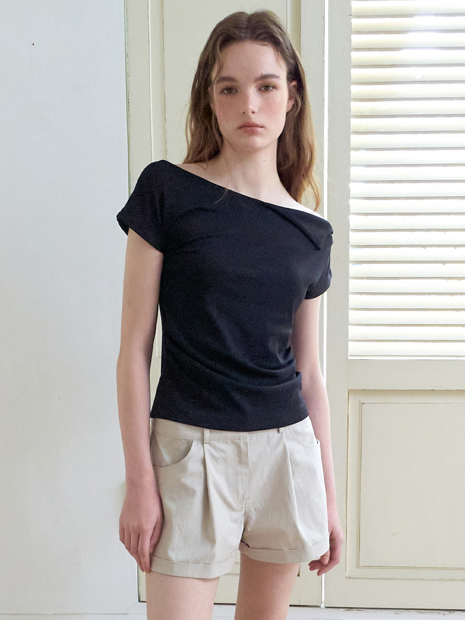 Off Shirring T-Shirt, Black