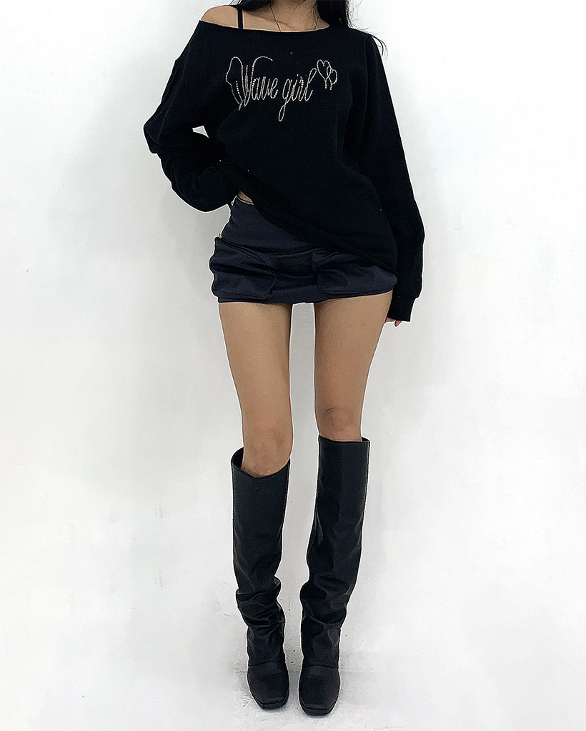 Shushu/Tong ブラック ローライズ ミニスカート バラ柄 Shushu/Tong