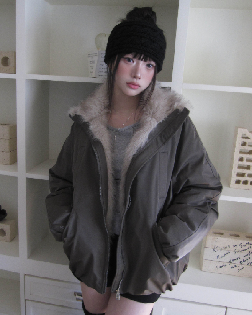 (3color)ファー付きハイネックダウン