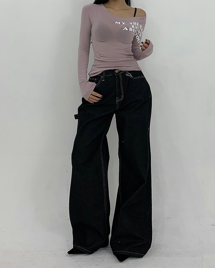 美品✨ドゥロワー ワイドタックサイドボタンデニム ユーズド加工 ロゴ刺繍 40 美品✨ドゥロワー ワイドタックサイドボタンデニム ユーズド加工 ロゴ