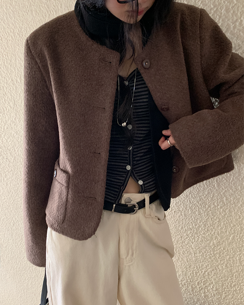 ノーカラーウールジャケット | ファッション通販サイト NUGU