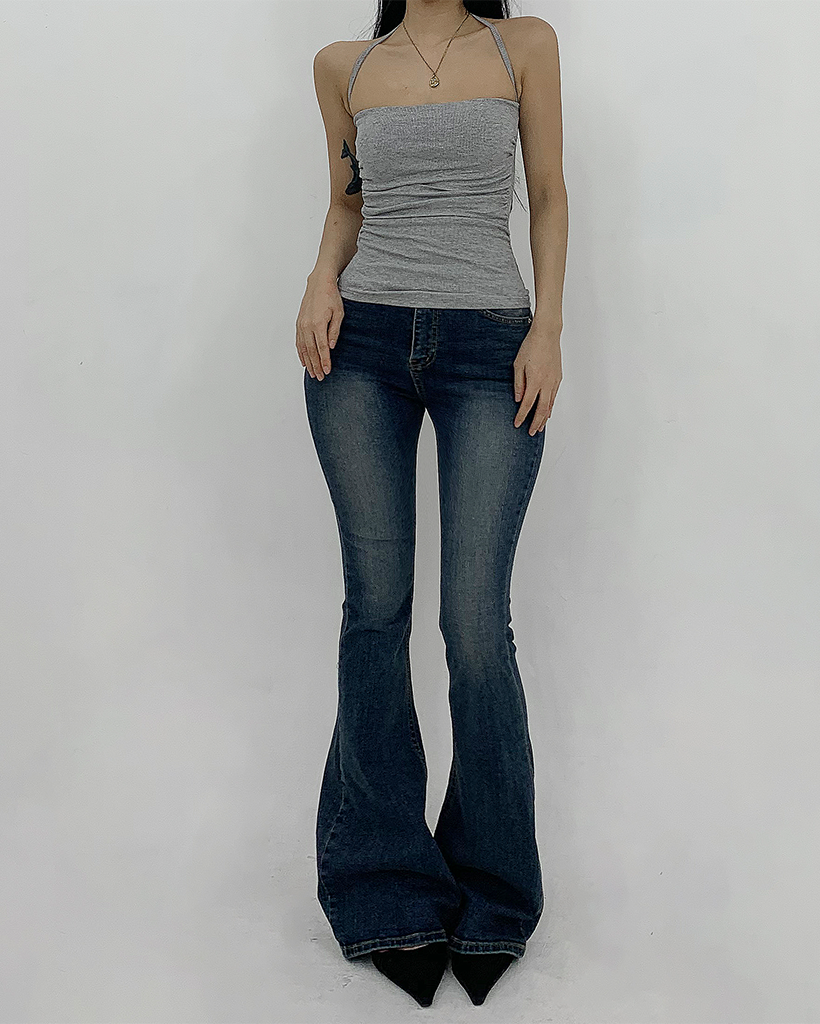 ウォッシュスパンハイウエストブーツカットデニムパンツ