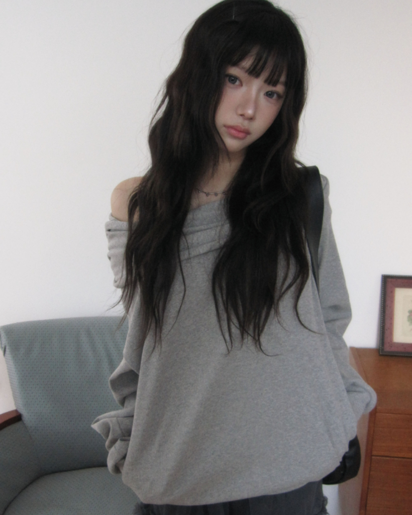 (3color)オフショル フード スウェット