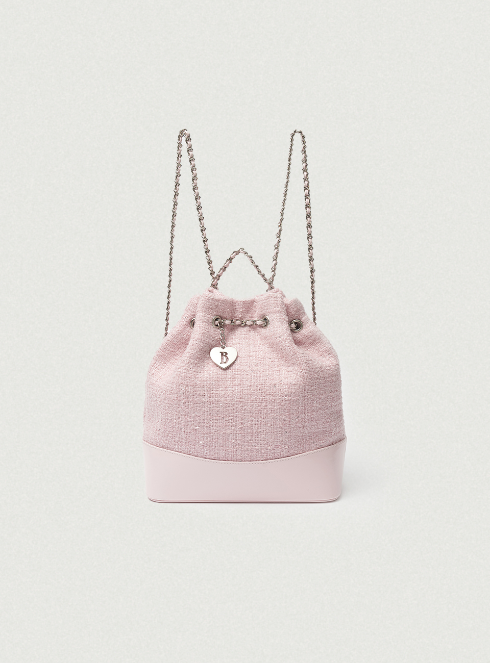 Tweed Drawstring Chain Backpack_Pink