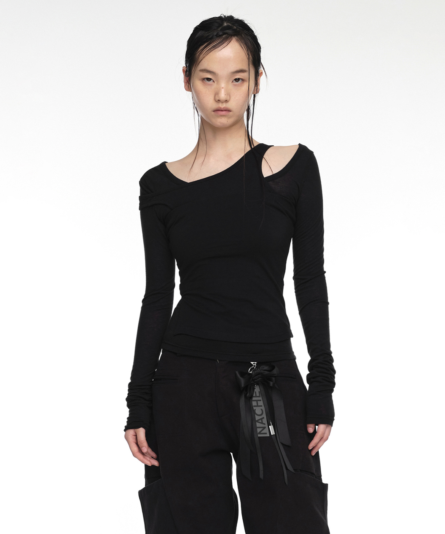 MIXED LAYERED LONG SLEEVE BLACK