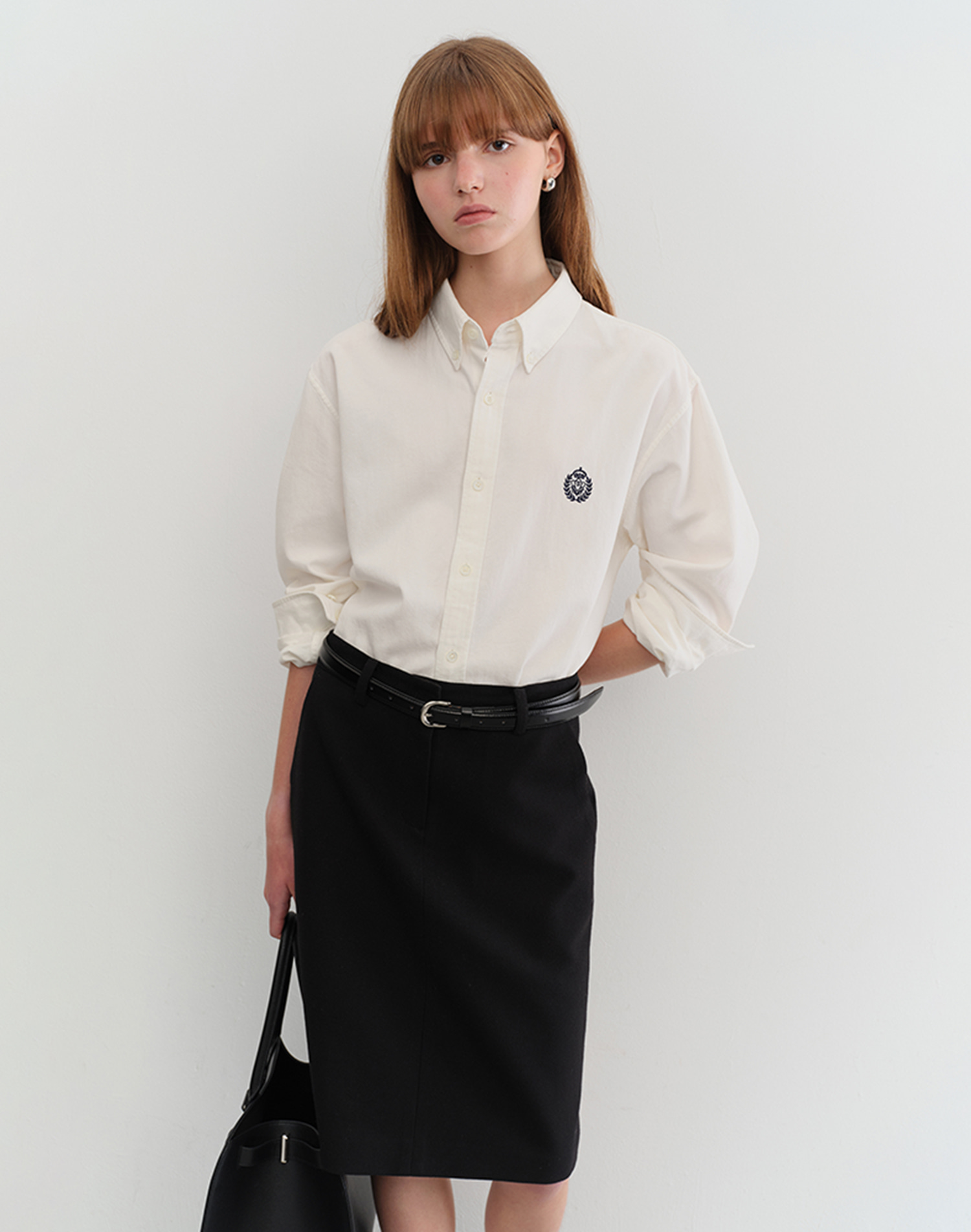 D-BUCKLE SLIM LEATHER BELT BLACK_UDBE5F201BK