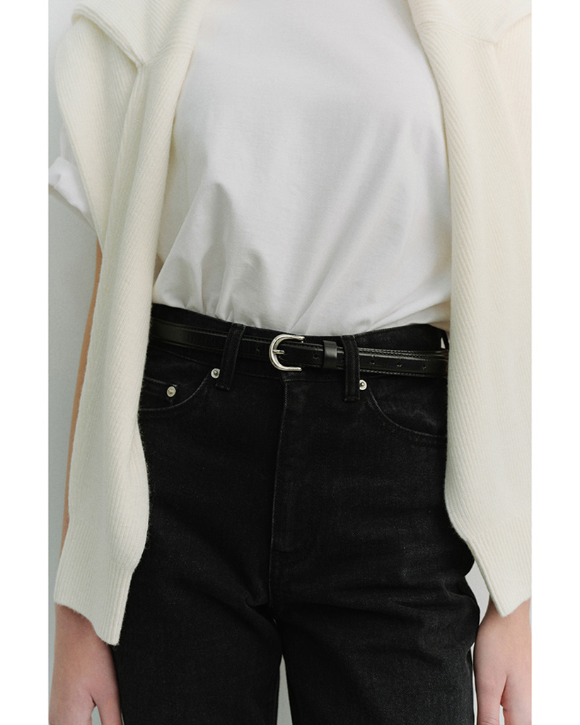 D-BUCKLE SLIM LEATHER BELT BLACK_UDBE6E201BK