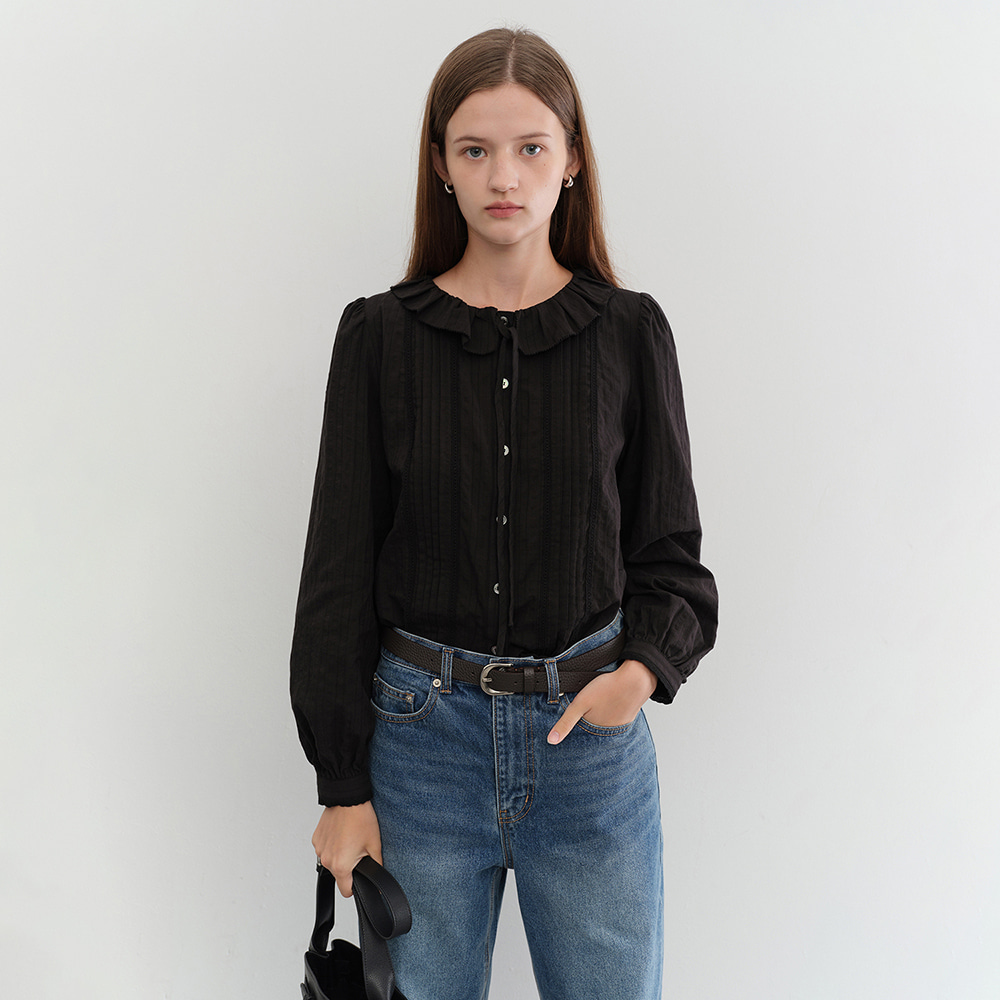 VINTAGE RUFFLE BLOUSE BLACK_UDBL5C201BK