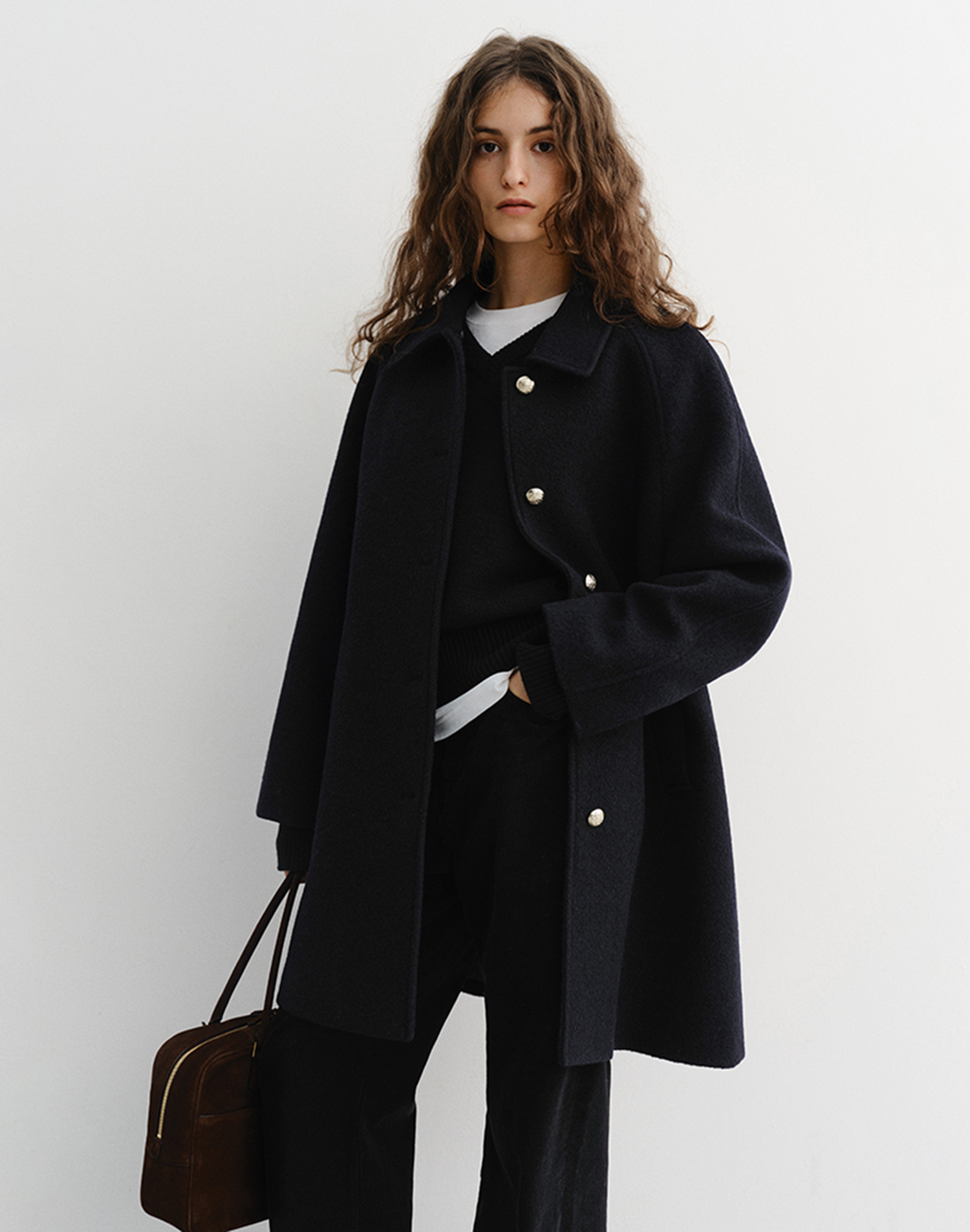 BOUCLE WOOL HALF COAT DARK NAVY_UDCO5D226N3