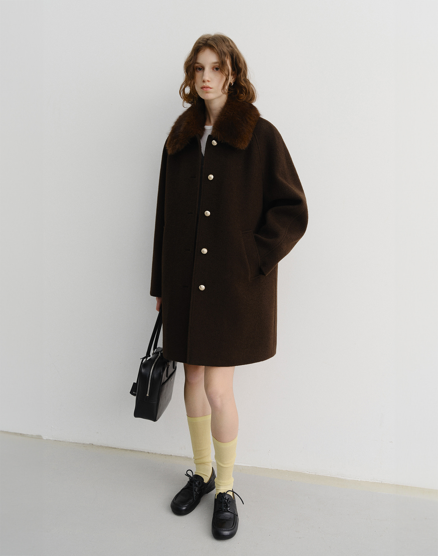 BOUCLE WOOL HALF COAT BROWN_UDCO5D226W2