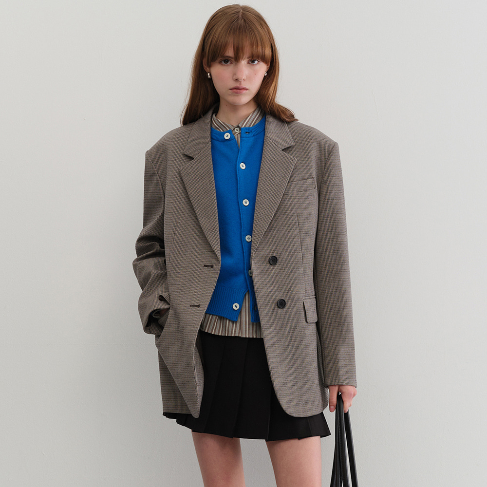 ESSENTIAL 2 BUTTON WOOL BLAZER BROWN CHECK_UDJA5C202W3