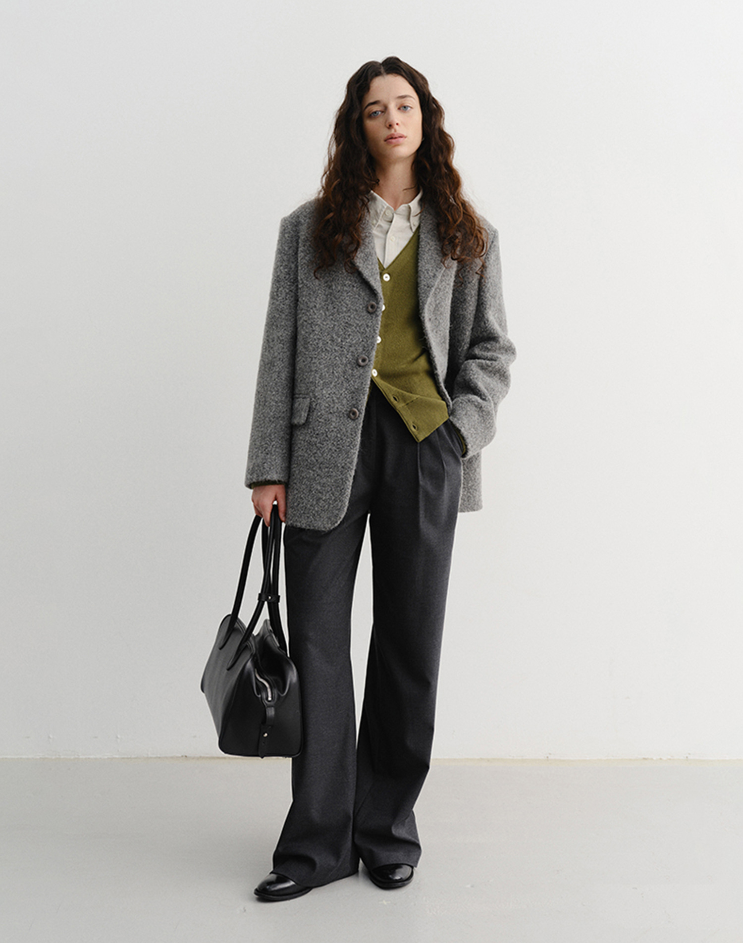 UNISEX 3 BUTTON BOUCLE WOOL JACKET MELANGE GREY_UDJA5D124G2