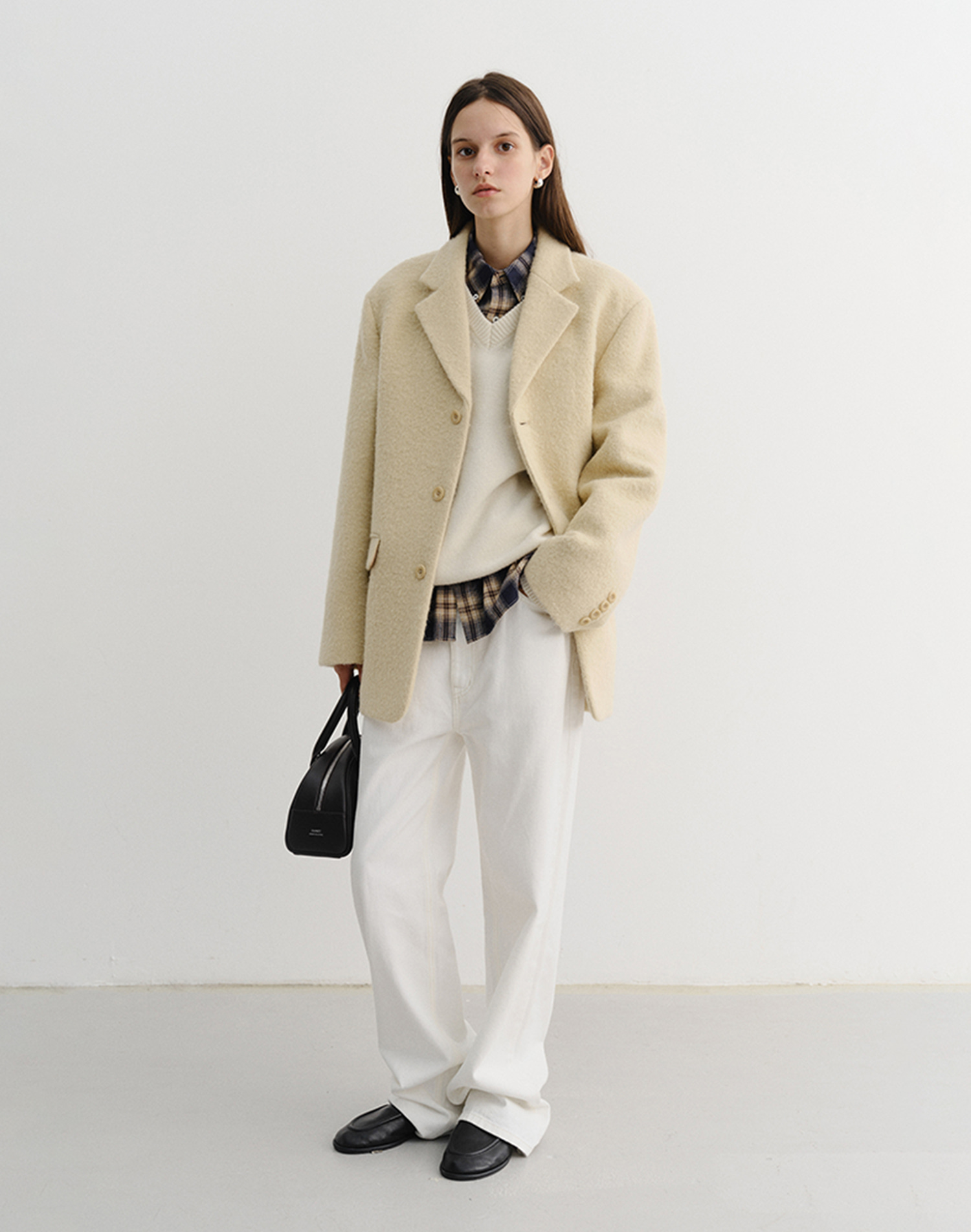 UNISEX 3 BUTTON BOUCLE WOOL JACKET BUTTER_UDJA5D124Y1