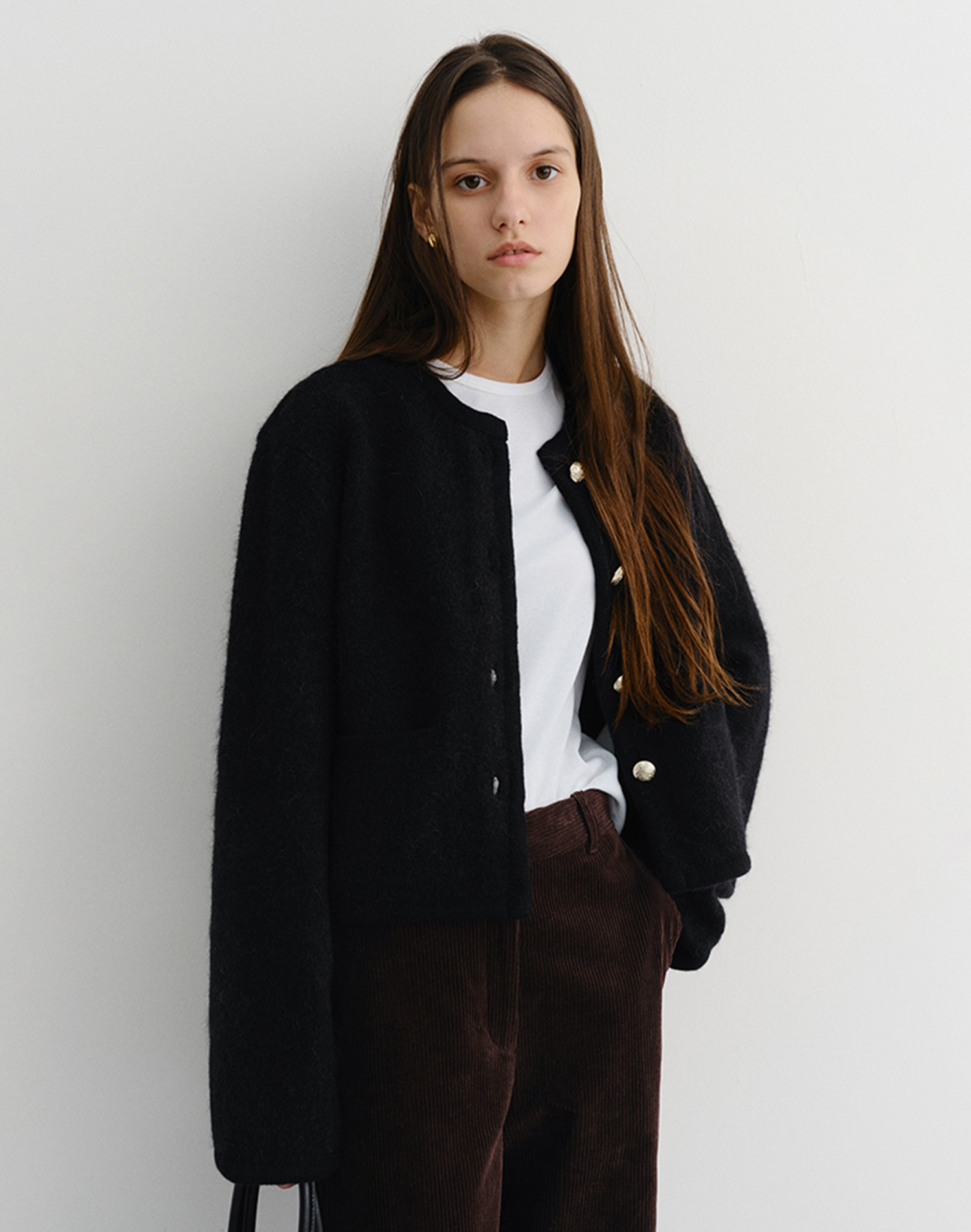 COLLARLESS KNIT JACKET BLACK_UDJA5D221BK