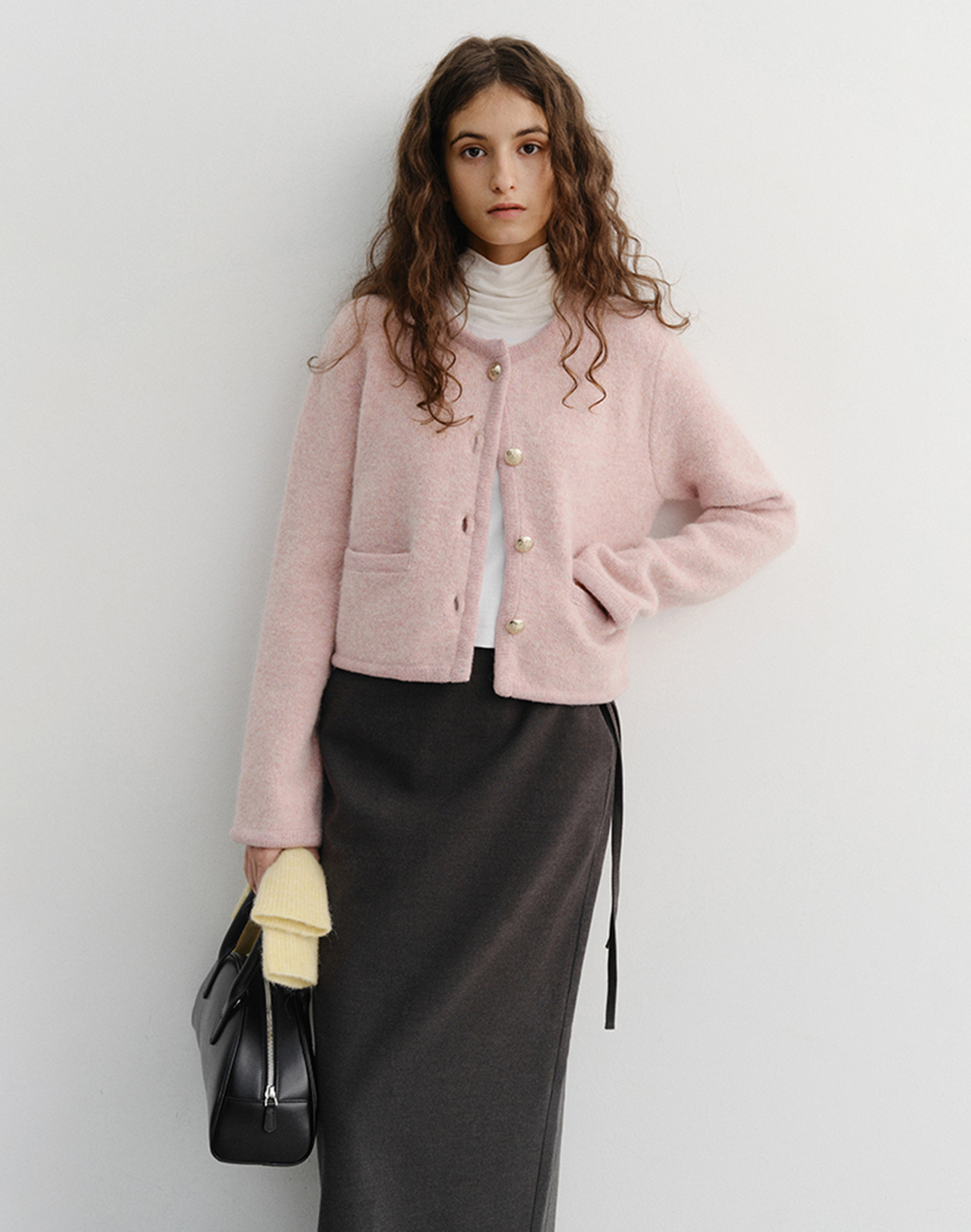 COLLARLESS KNIT JACKET SOFT PINK_UDJA5D221P1