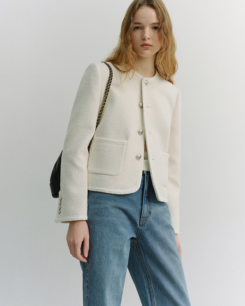 UNISEX CLASSIC BOUCLE TWEED JACKET CREAM_UDJA6A108CR