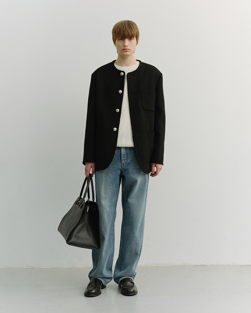 UNISEX COLLARLESS TWEED JACKET BLACK_M_UDJA6A109BK