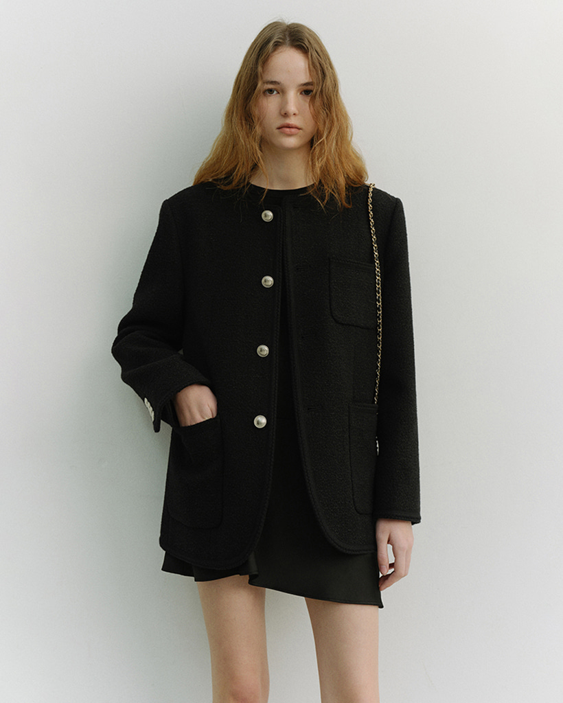 UNISEX COLLARLESS TWEED JACKET BLACK_UDJA6A109BK
