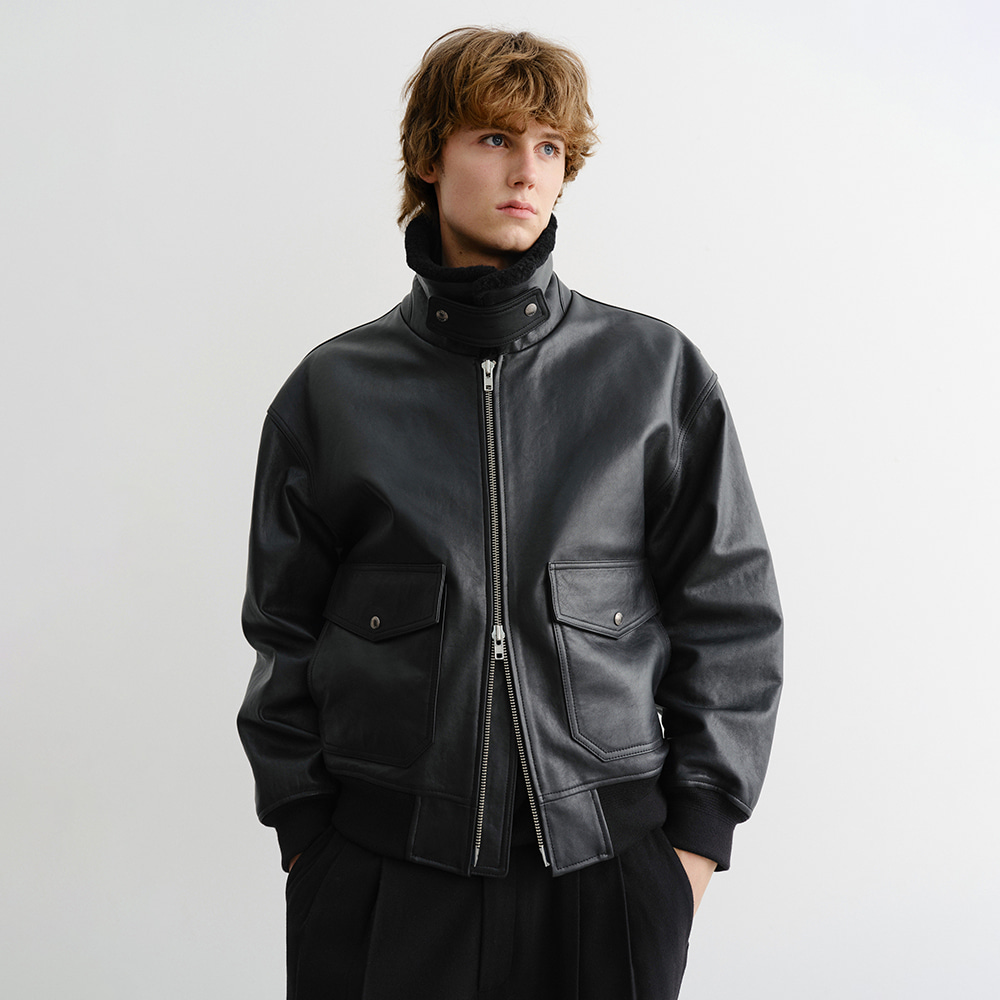 Leather Overfit Blouson Jacket [BLACK] | ファッション通販サイト NUGU