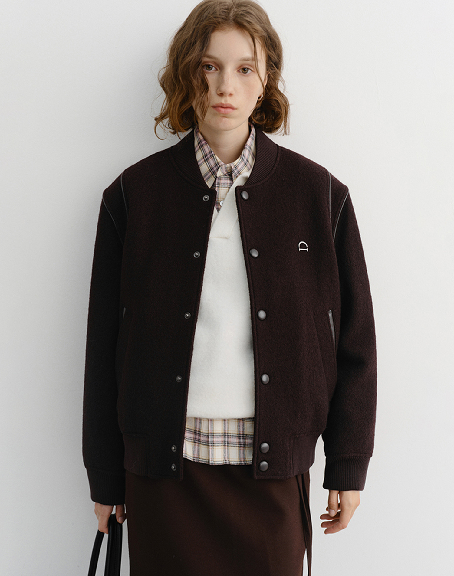 UNISEX BOUCLE WOOL VARSITY JACKET BROWN_UDJU5D124W2