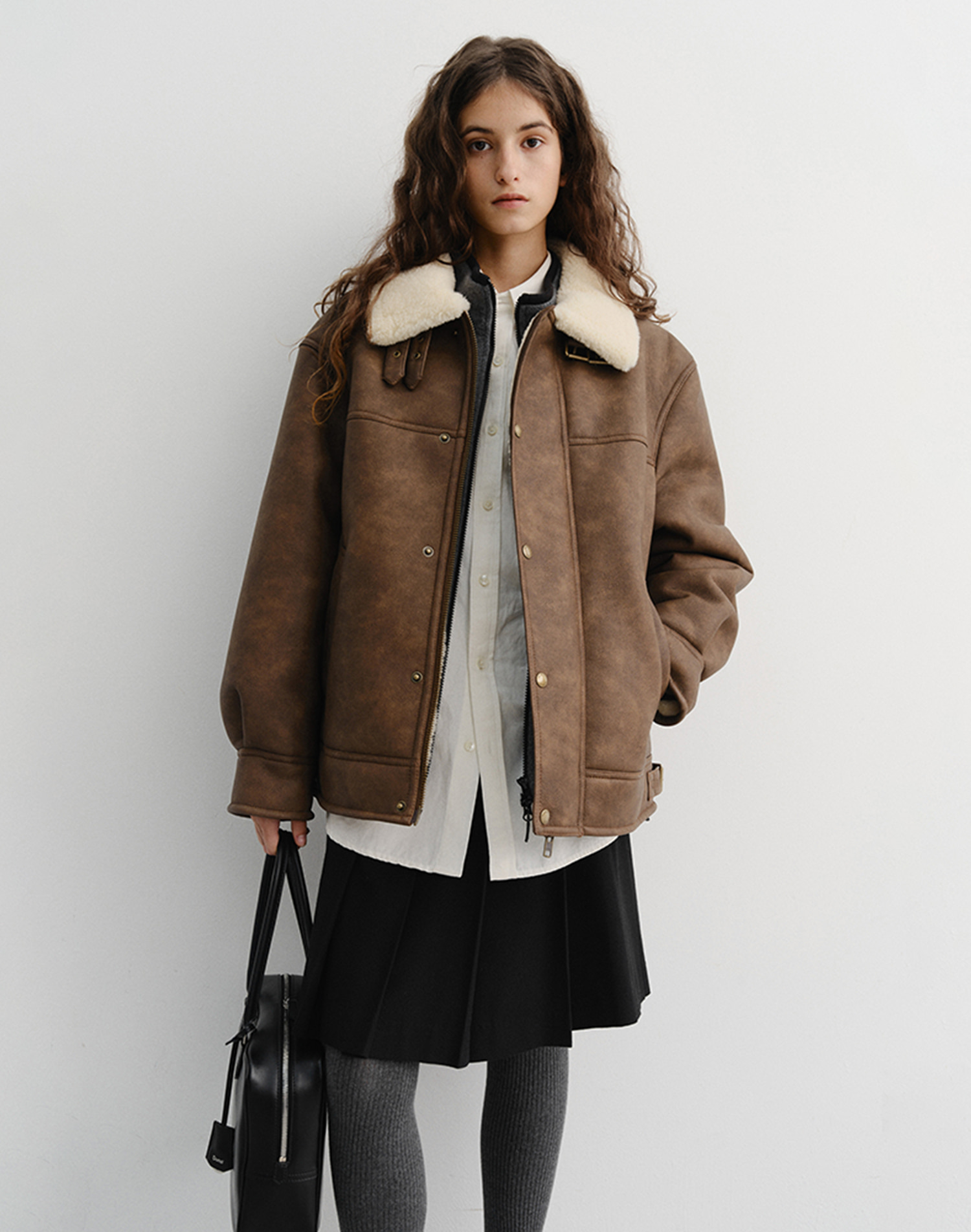 UNISEX SHEARLING HALF JACKET CAMEL BROWN_UDJU5D129CM