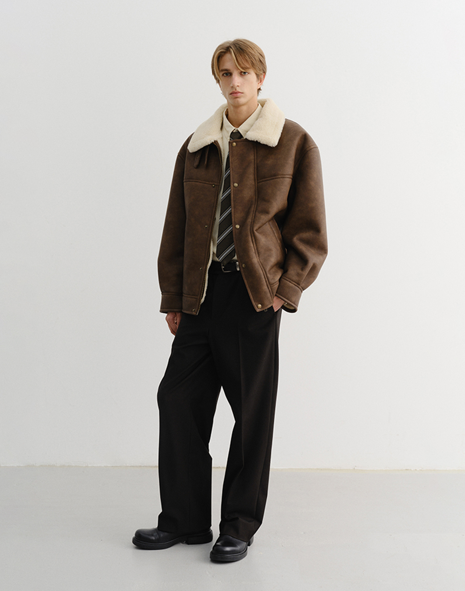 UNISEX SHEARLING HALF JACKET CAMEL BROWN_M_UDJU5D129CM