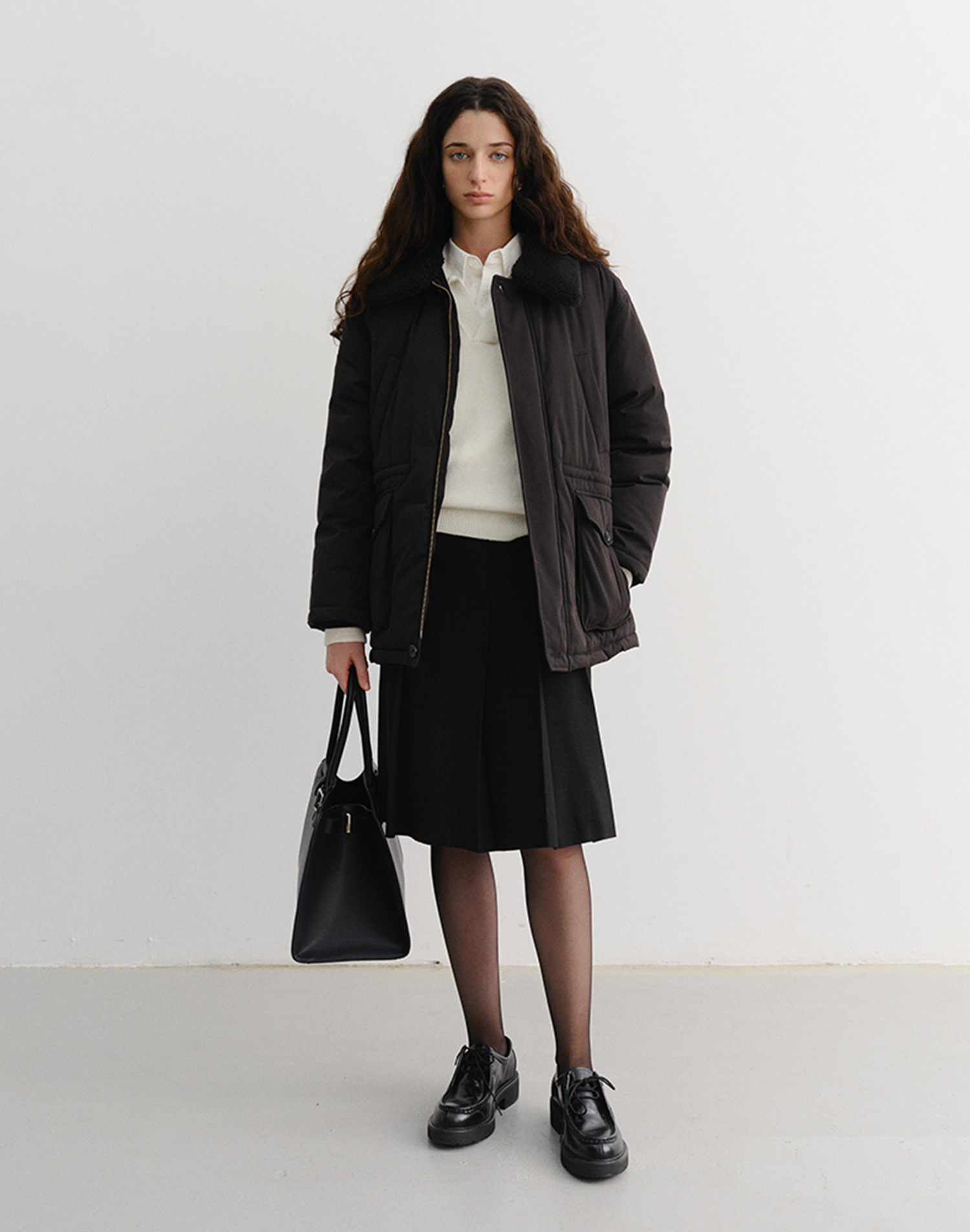 UNISEX COLLARED GOOSE DOWN HALF JACKET BLACK_UDJU5D134BK