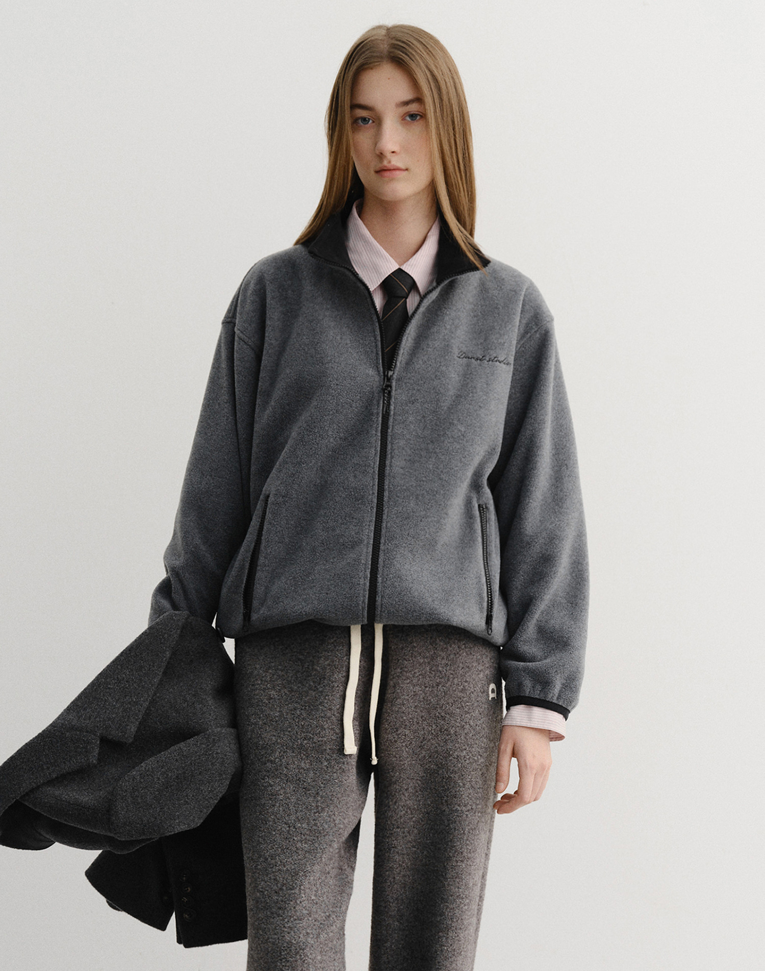 UNISEX ZIP-UP FLEECE SWEATSHIRT CHARCOAL GREY_UDJU5D135CG