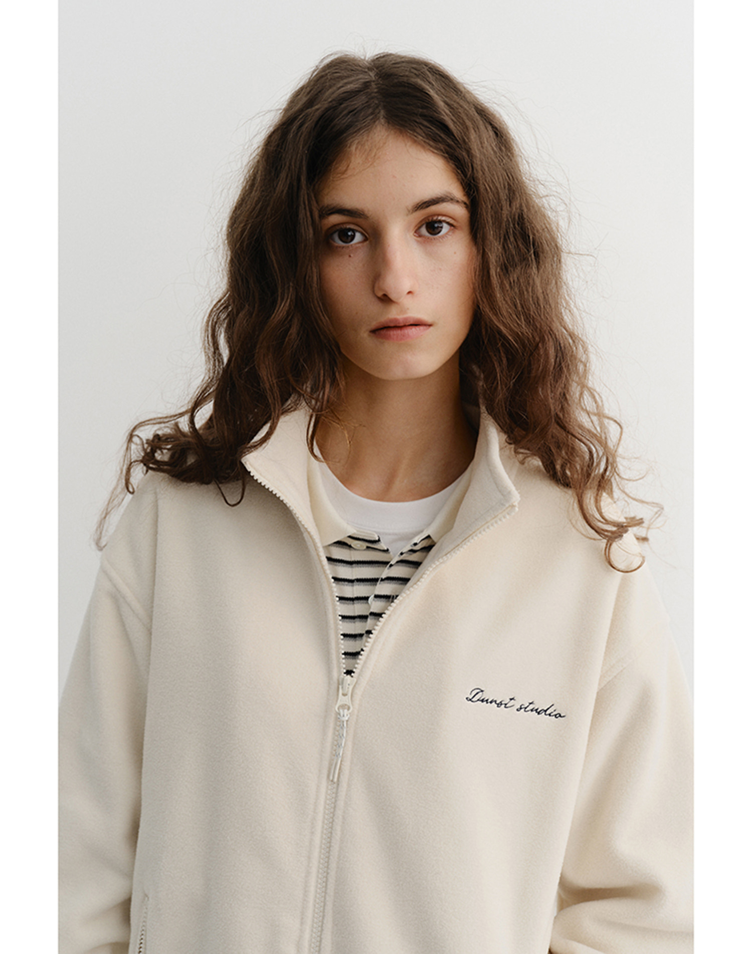 UNISEX ZIP-UP FLEECE SWEATSHIRT CREAM_UDJU5D135CR