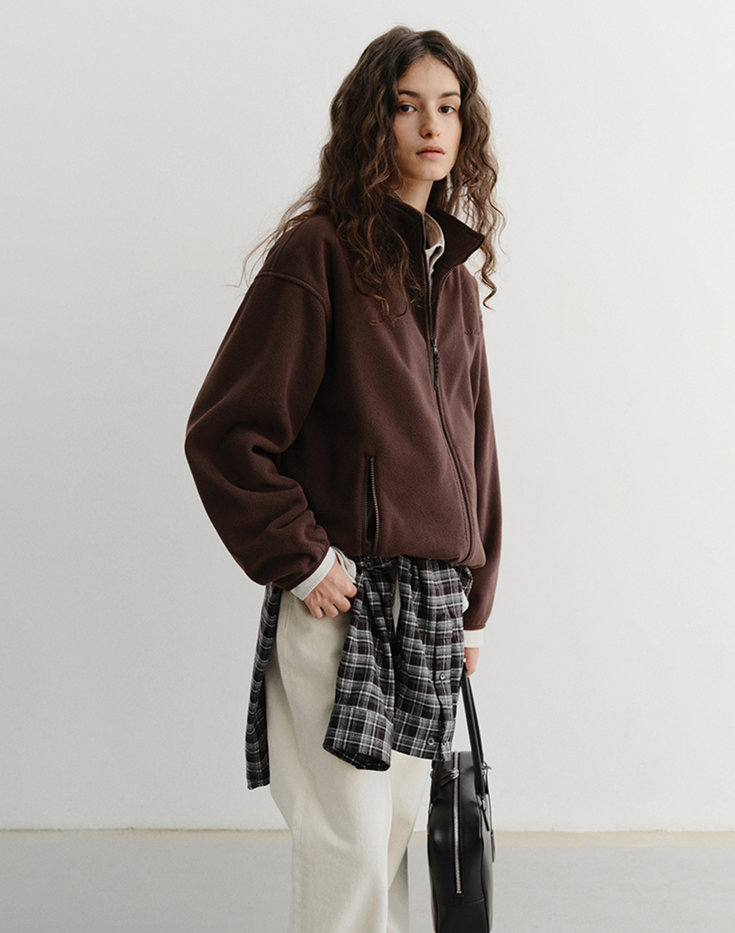 UNISEX ZIP-UP FLEECE SWEATSHIRT BROWN_UDJU5D135W2