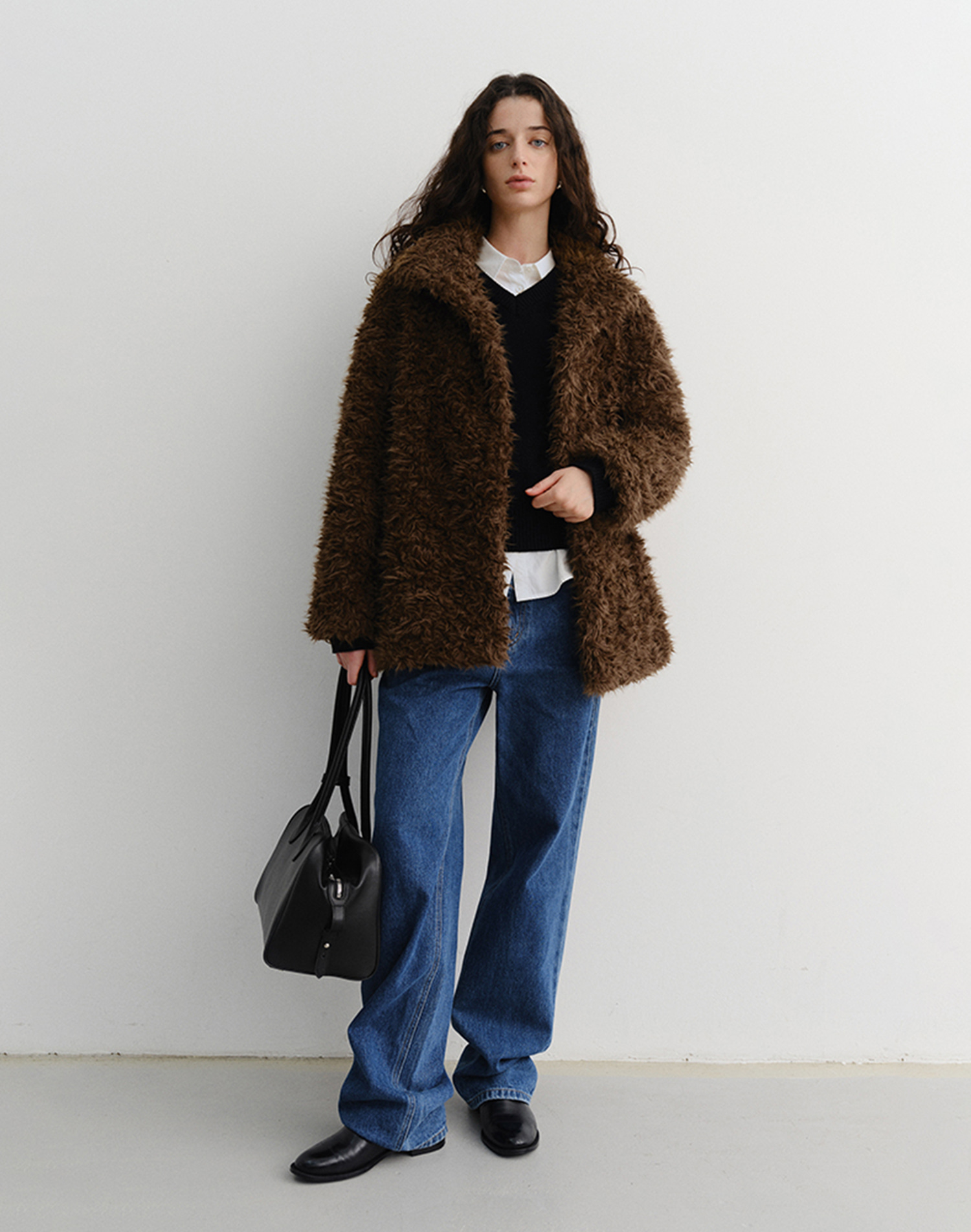 CURLY FUR HALF JACKET BROWN_UDJU5D222W2