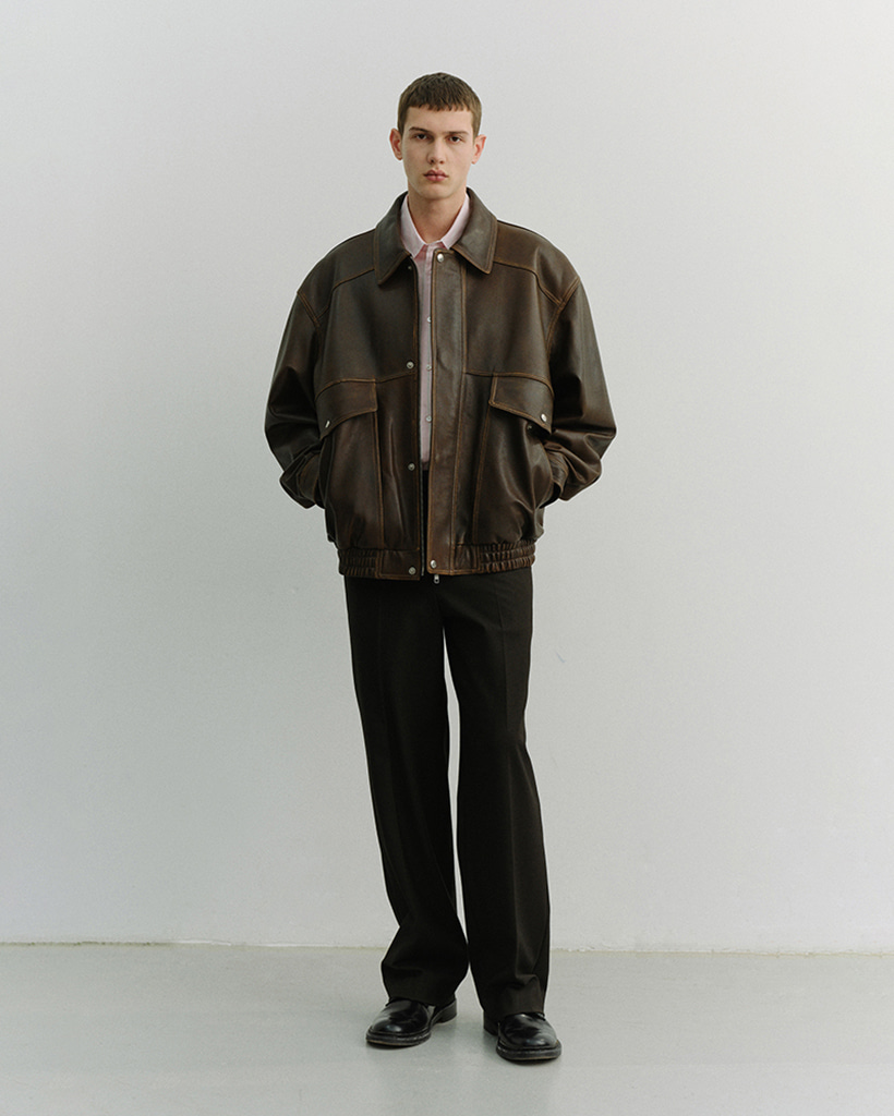 UNISEX OVERSIZED VINTAGE LEATHER BLOUSON BRUSHED BROWN_M_UDJU6A103W2