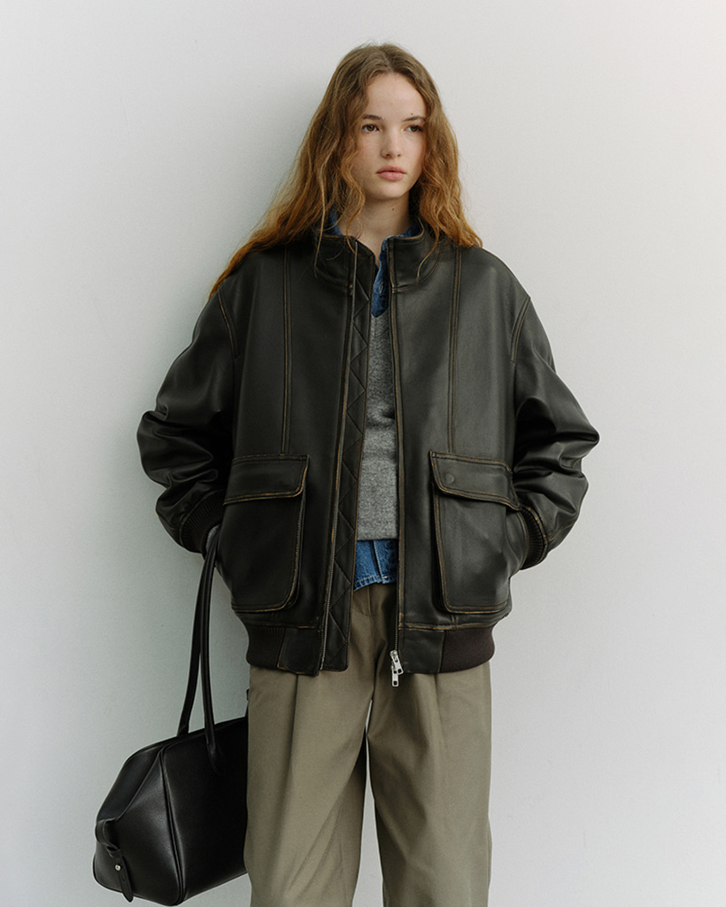 Oversized Leather Jacket Black | ファッション通販サイト NUGU