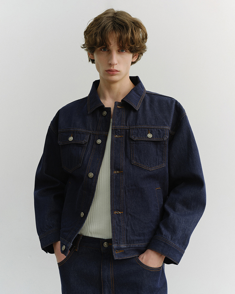 UNISEX DENIM TRUCKER JACKET INDIGO NAVY_M_UDJU6A108N1