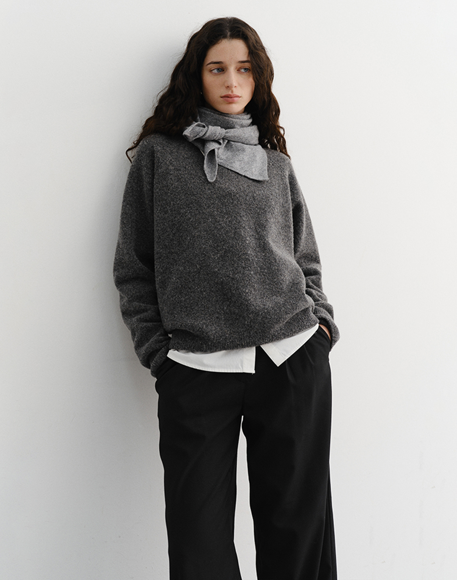 CASHMERE LAYERED MUFFLER MELANGE GREY_UDMU5F105G2