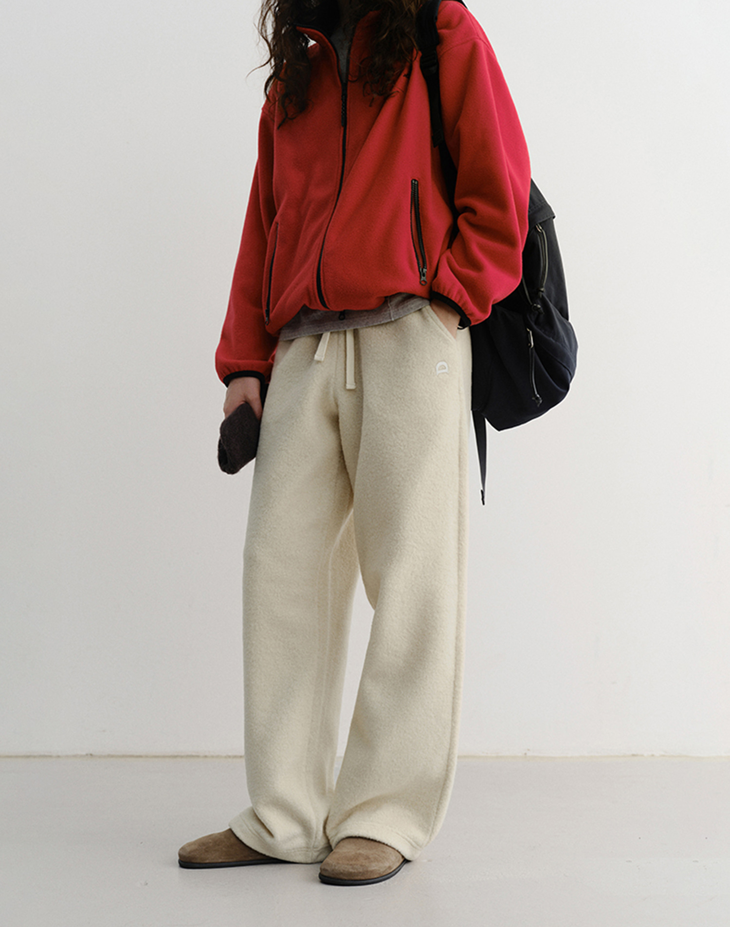 UNISEX BOUCLE WIDE PANTS CREAM_UDPA5D122CR