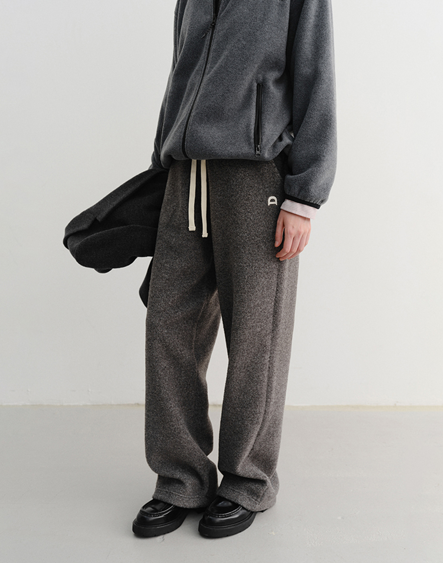 UNISEX BOUCLE WIDE PANTS MELANGE GREY_UDPA5D122G2