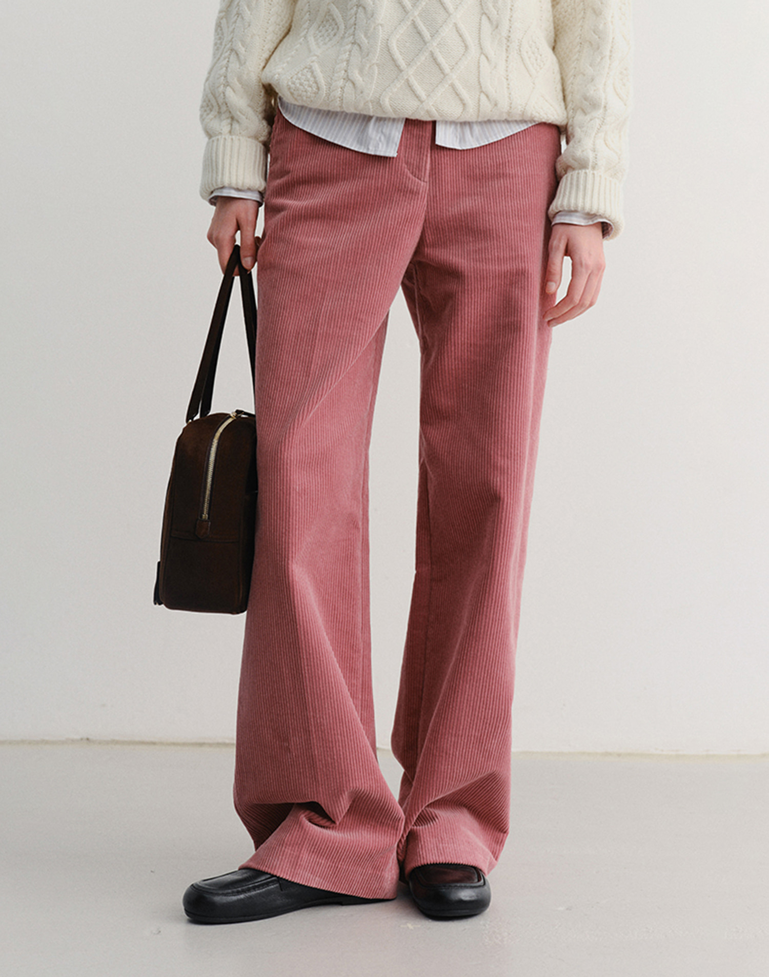 SEMI-WIDE CORDUROY SLACKS PINK_UDPA5D222P2