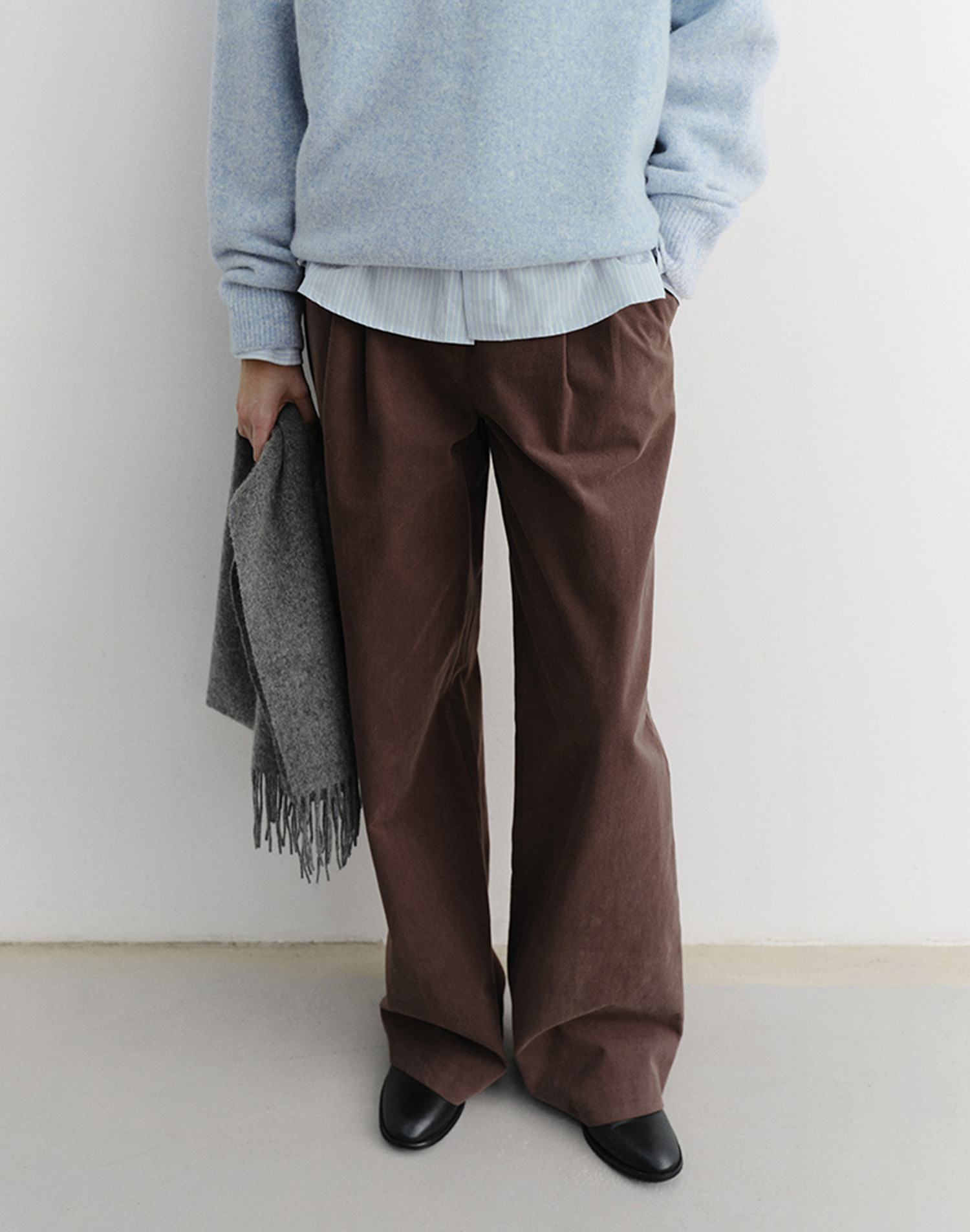 DOUBLE PLEATED CHINO SLACKS DARK BROWN_UDPA5D223W3