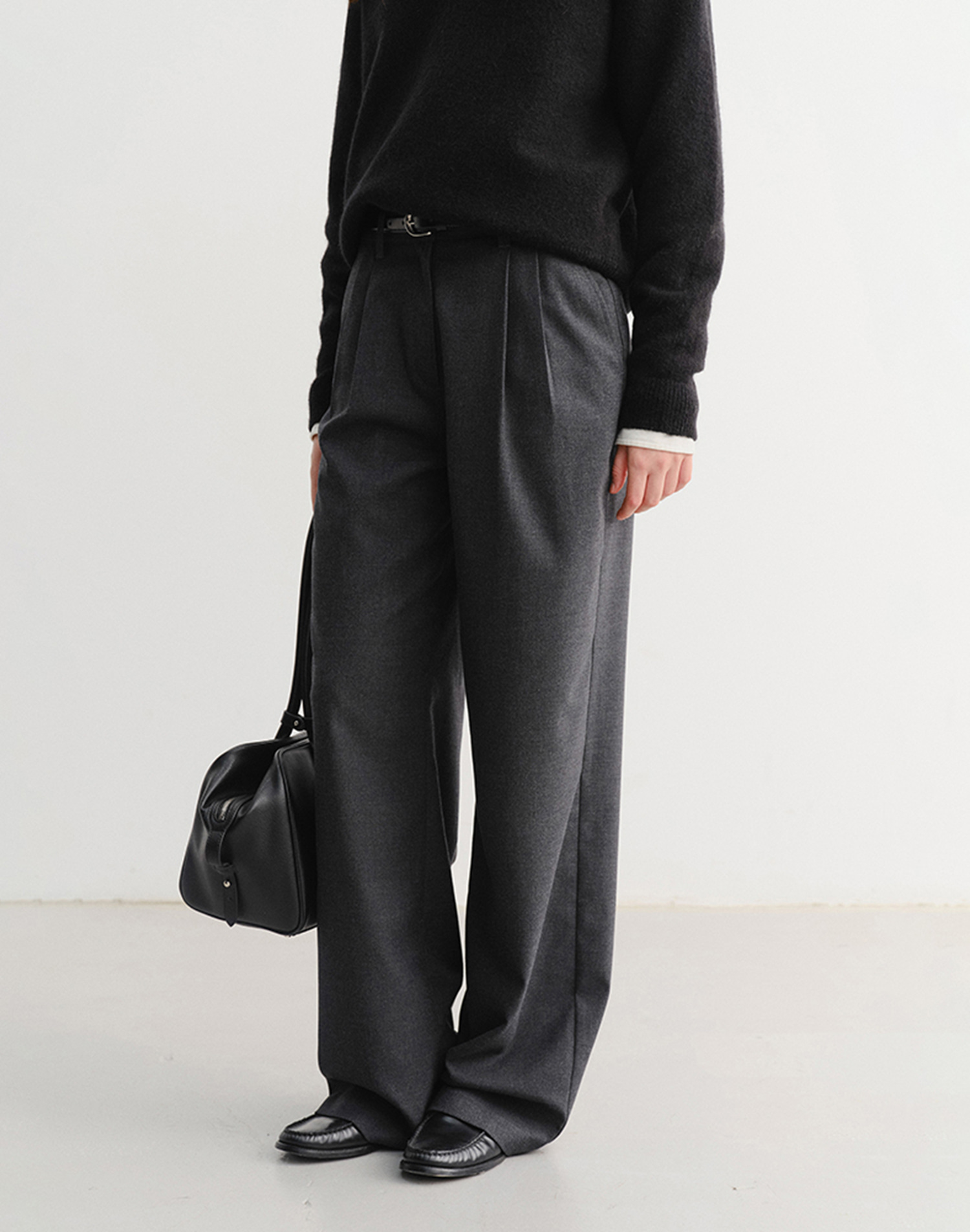 DOUBLE PLEATED SLACKS CHARCOAL GREY_UDPA5D224CG