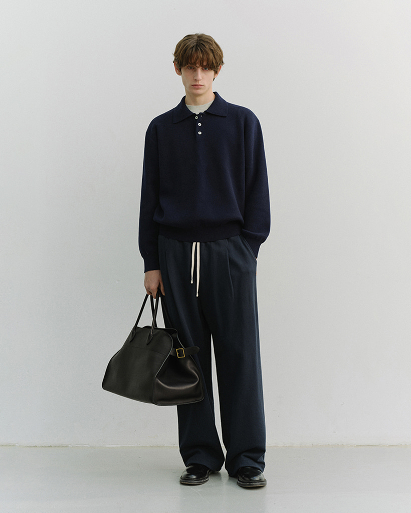 UNISEX LEATHER LOGO WIDE SWEAT PANTS FRENCH NAVY_M_UDPA6A102N2