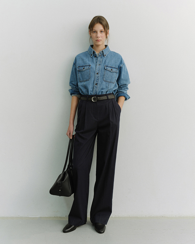 DOUBLE PLEATED CHINO SLACKS NAVY_UDPA6A224N2