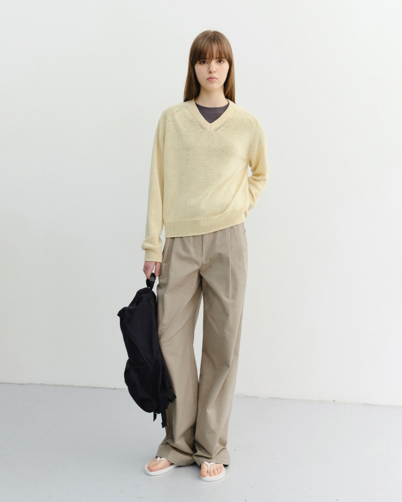 SUMMER DOUBLE PLEATED CHINO SLACKS KHAKI_UDPA6B229K1