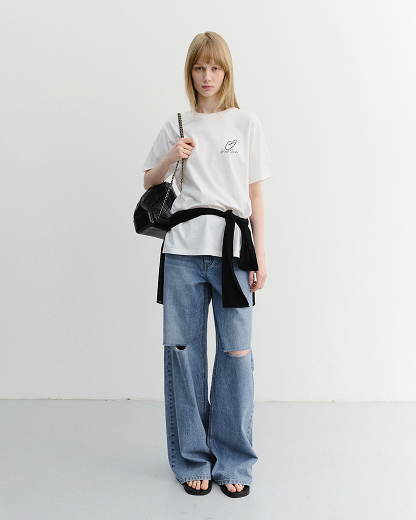 DAMAGED WIDE JEANS CLASSIC BLUE_UDPA6B233B2