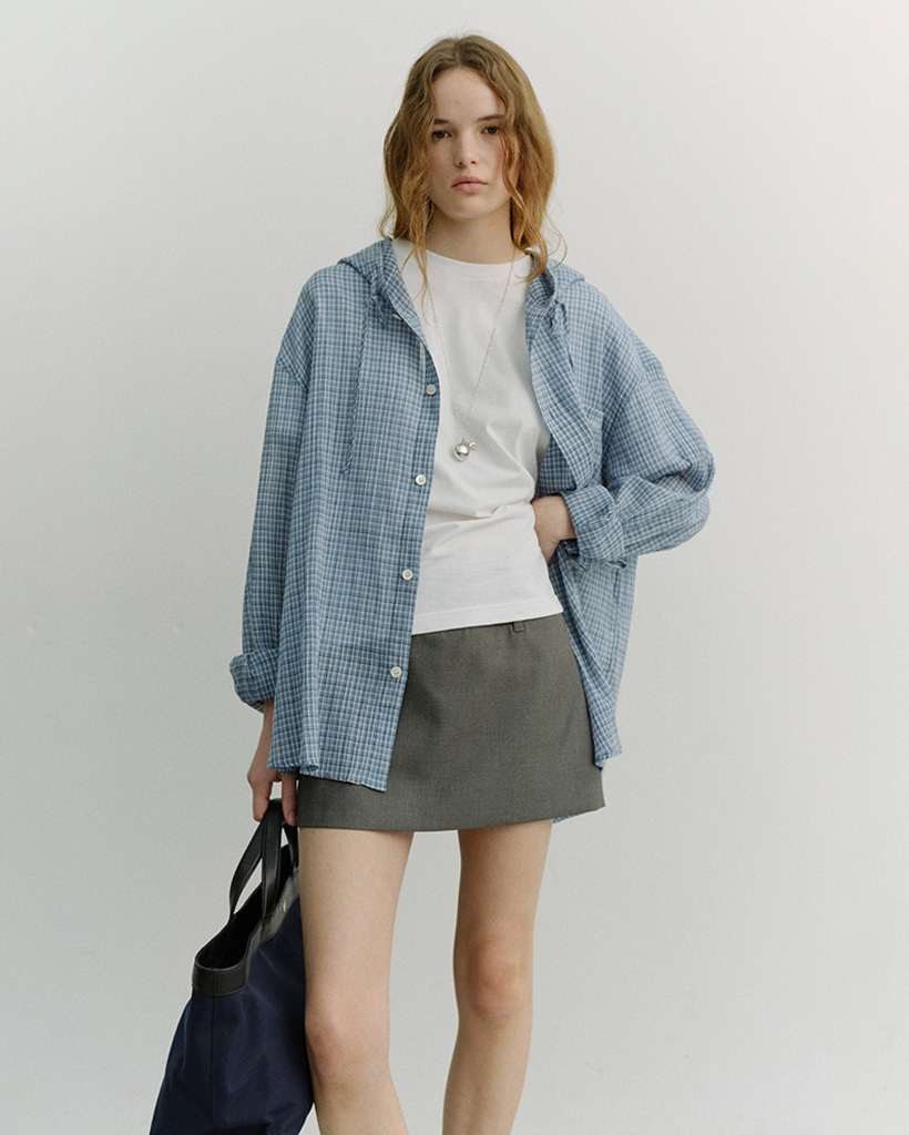 UNISEX CLASSIC HOODED SHIRT SOFT BLUE CHECK_UDSH6A107B1